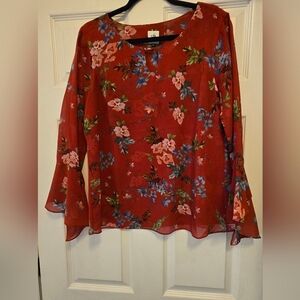 CAbi Red Floral Blouse